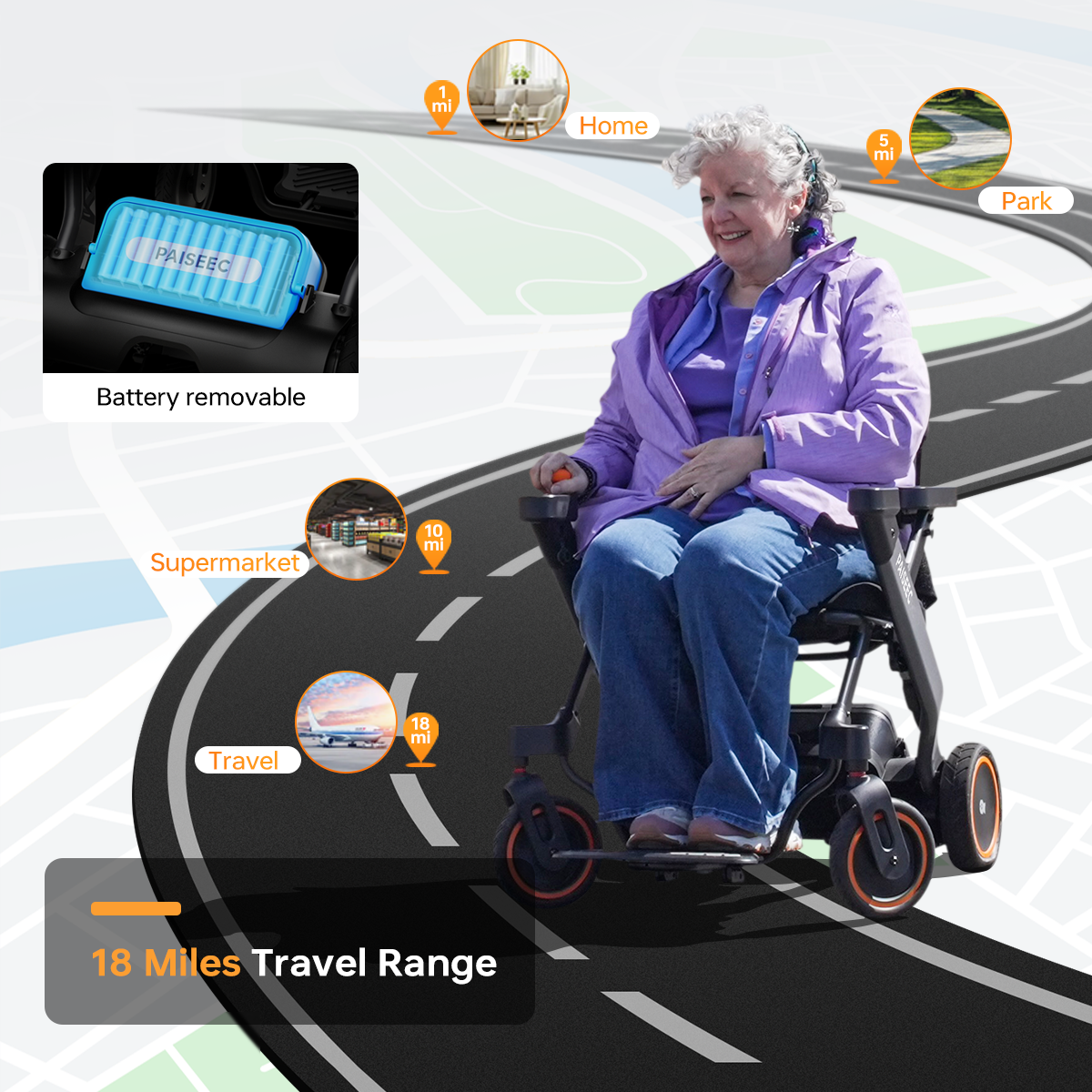 Paiseec 2-in-1 Electric Wheelchair W1
